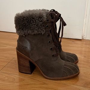UGG Jaxon Cuff Lace Up Heeled Bootie Suede